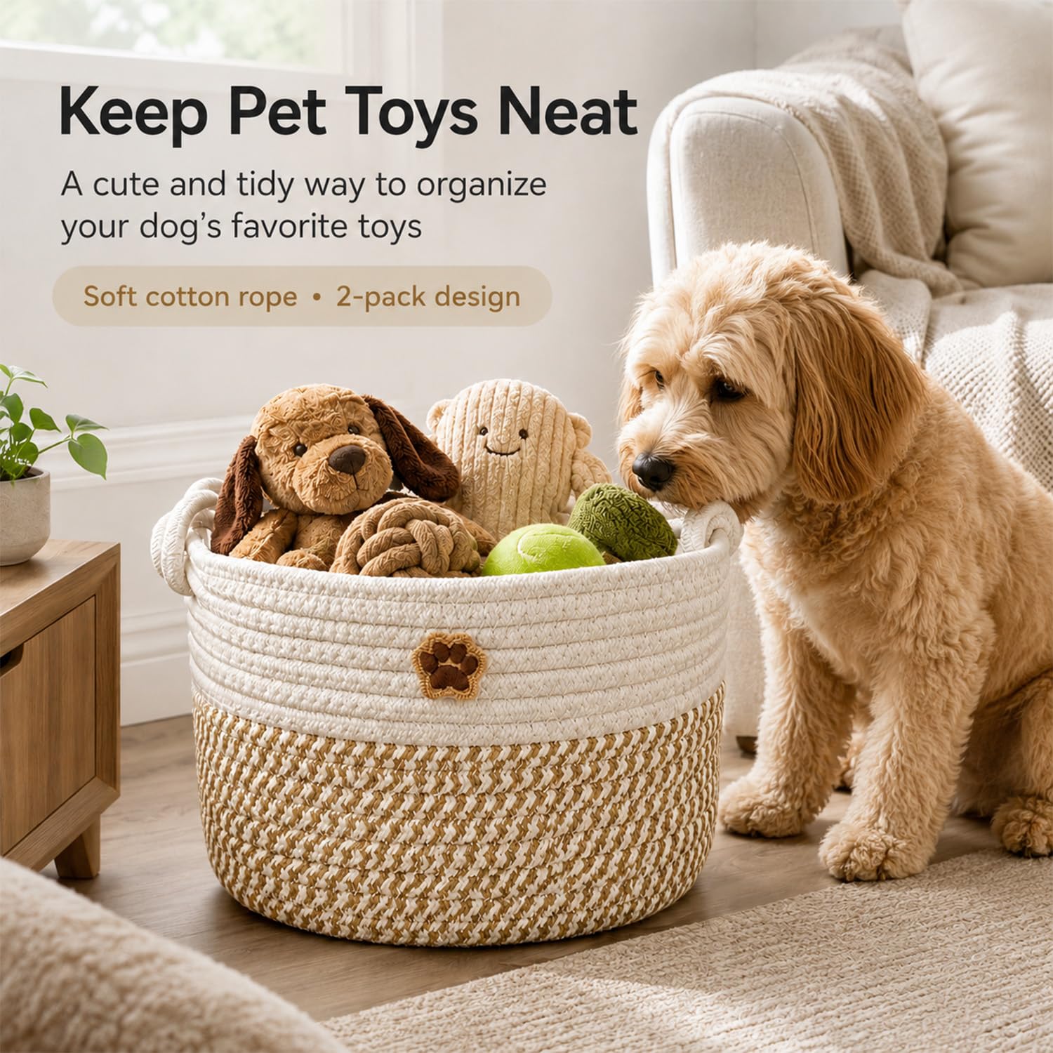 2 PCS Dog Toy Basket, Adorable Dog Toy Box for Playroom and Indoor Spaces