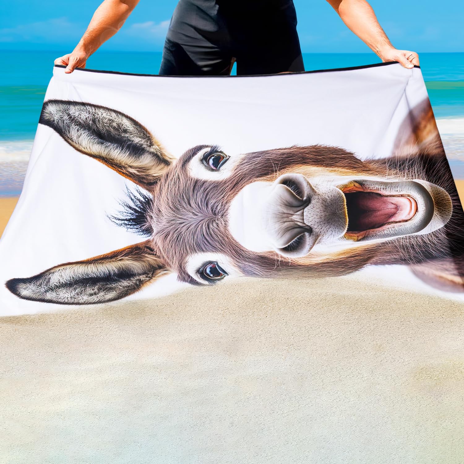 Violetpos Laughing Donkey Beach Towel, Extra Large 180x90 cm 250GSM Microfibre, Sand Free Quick Dry
