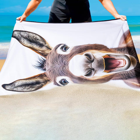 Violetpos Laughing Donkey Beach Towel, Extra Large 180x90 cm 250GSM Microfibre, Sand Free Quick Dry