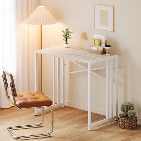 Lutown-Teen Small Folding Desk 90 cm No Assembly Required, Beige