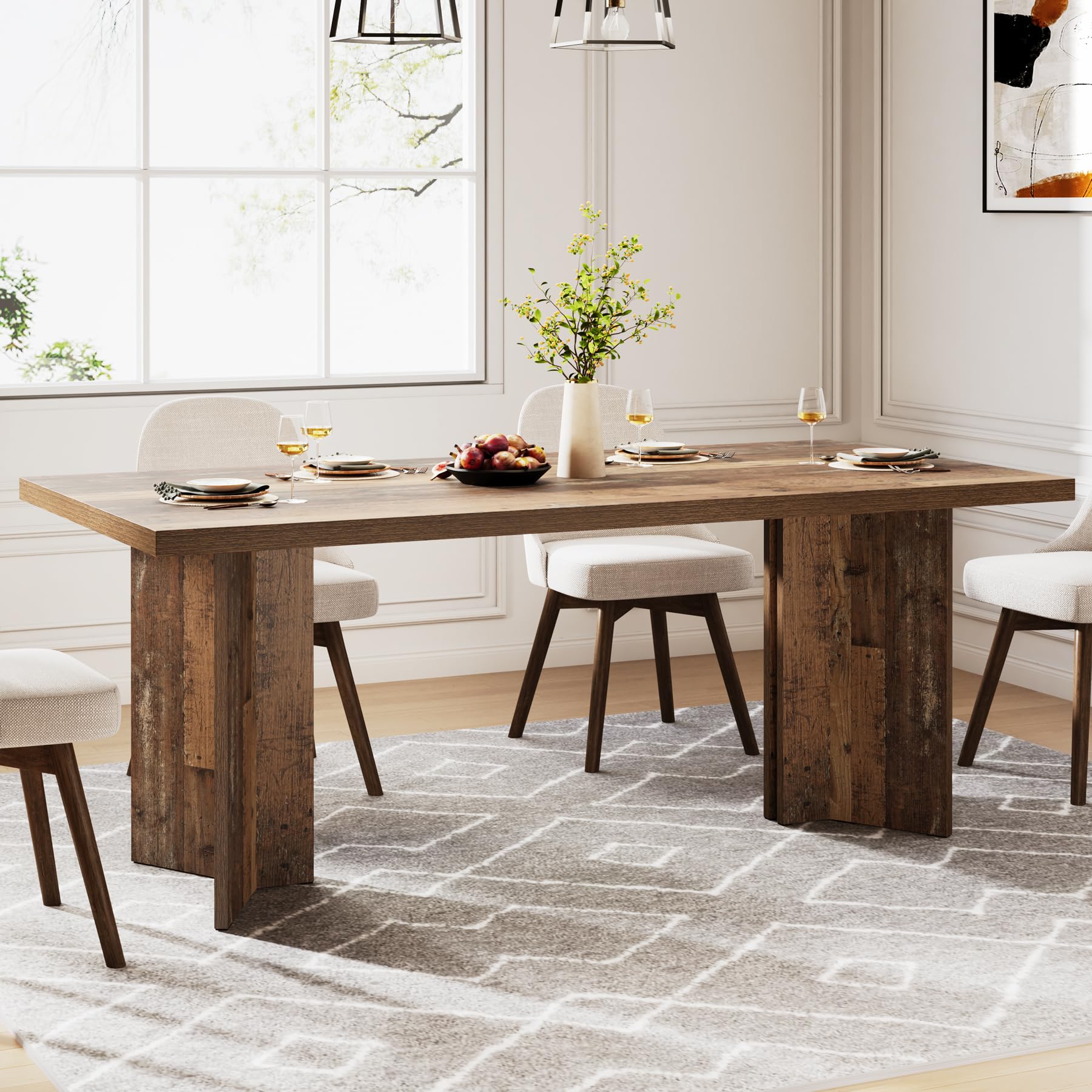 Tribesigns 63-inch Dining Table for 4-6, Farmhouse Kitchen Table with Large Tabletop, Rectangular Dinner Eating Table for Dining Room, Living Room