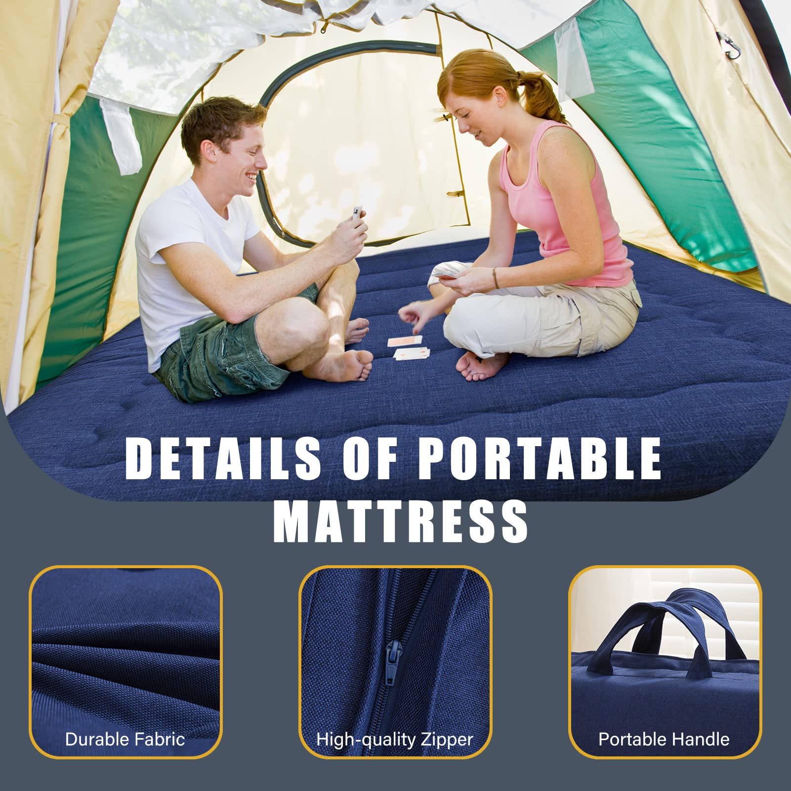 MAXYOYO Portable Foldable Futon Mattress, Hypoallergenic Fabric and Thick Foam Mattress Pad with Handle and Zipper for Outdoor Indoor Camping Guest