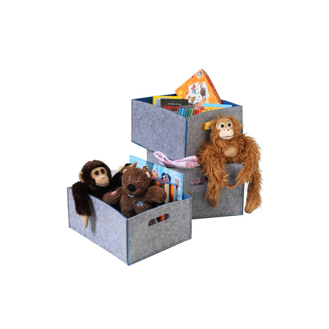 Kamino-Flam Storage Box Set in Grey, Felt Boxes with Blue Inside, Gentle Surface Storage Boxes, Heavy Duty Basket Set for Storing CDs and DVDs