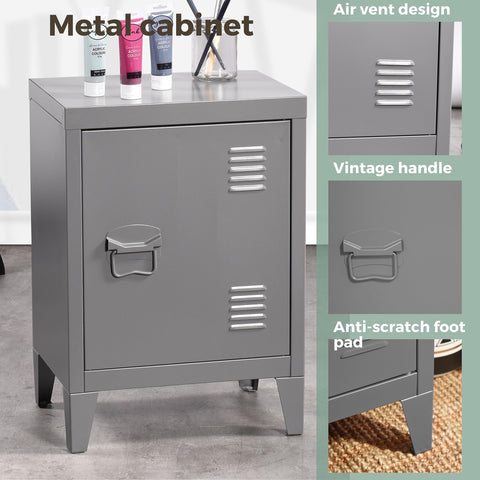 FurnitureR, Storage Unit, Small Filing Cabinet, Metal Cupboard with Flush Doors, 2 Compartments, Garage, Office, Grey, 30.5 x 40.5 x 57.5cm