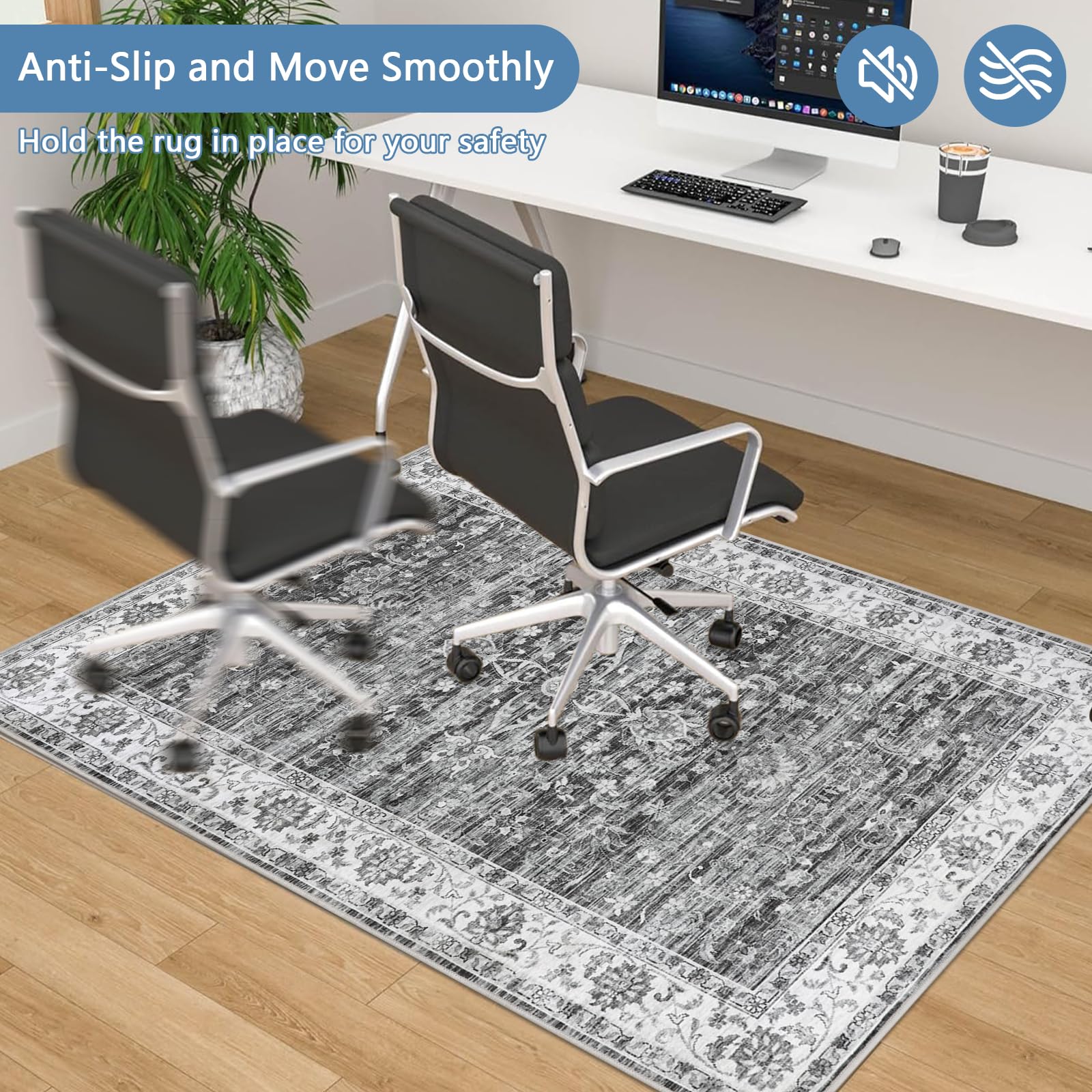 Office Chair Mat for Hardwood Floor, 90x120 cm Anti-Slip Computer Gaming Desk Mat, Multi-Purpose Floor Protector for Home Office Rolling Chair