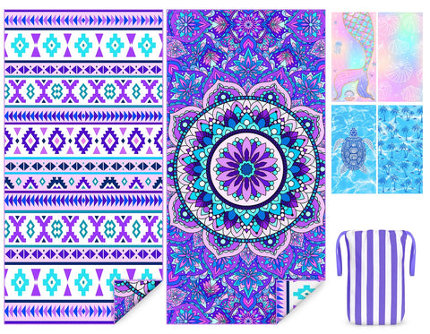COYBTO Microfibre Beach Towel, 180x90CM Double Sided Quick Dry Beach Towels for Adults, Large Bath Towels with Button, Sandproof, Lightweight
