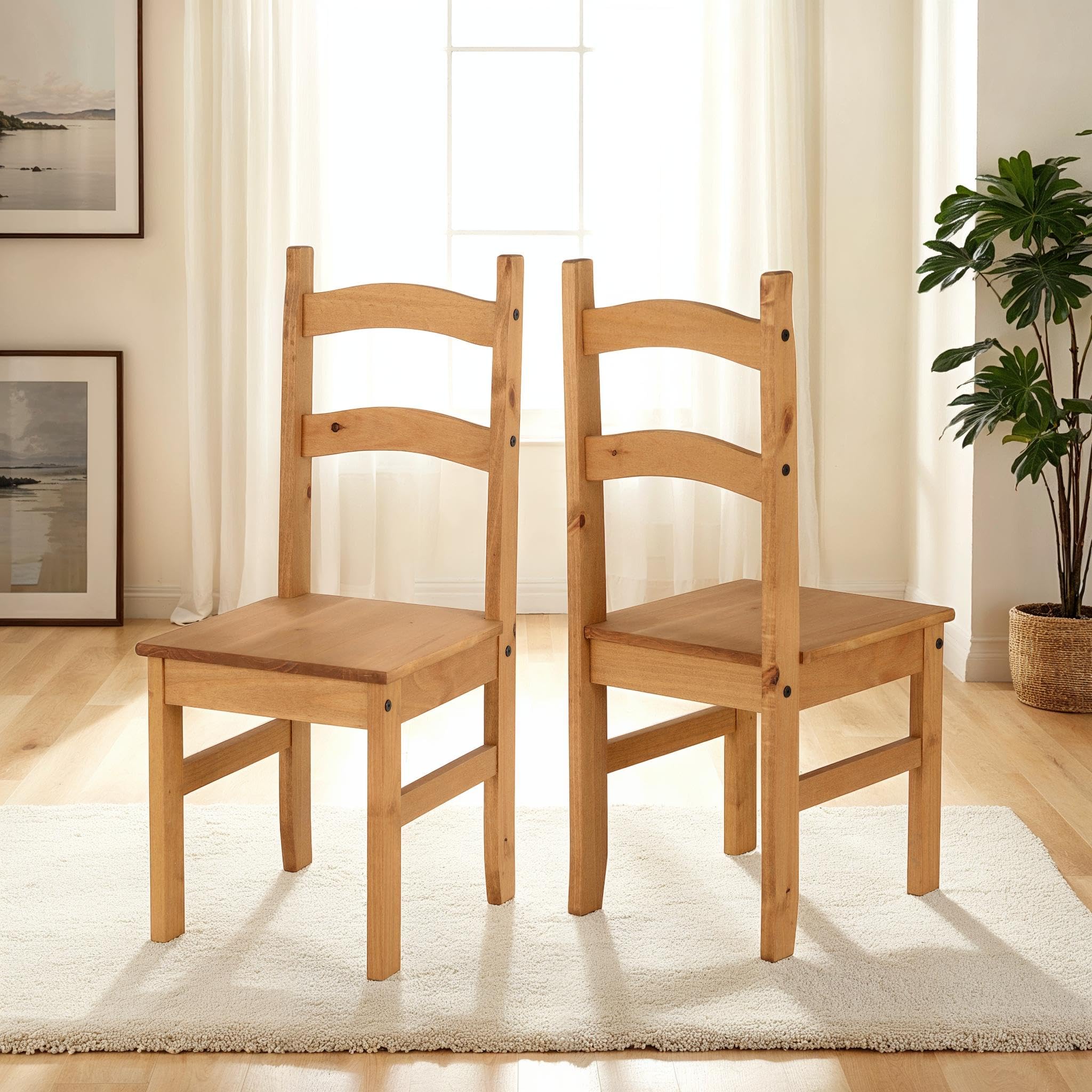 Seconique Budget Mexican Dining Chair Set of 2 in Distressed Waxed Pine