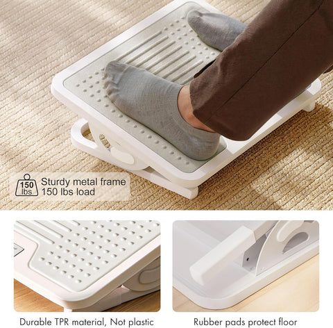 EUREKA ERGONOMIC Adjustable Footrest with Massage Surface, Office Desk Footstool for Office and Home, Light Grey