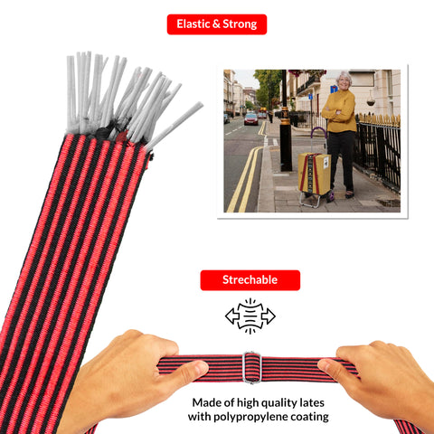 dbest products Trolley Dolly High-Tension Power Adjustable 63' Flat Bungee Cord 4 pack with Hooks and Buckle Heavy Duty Elastic Strap Max Stretch Tie