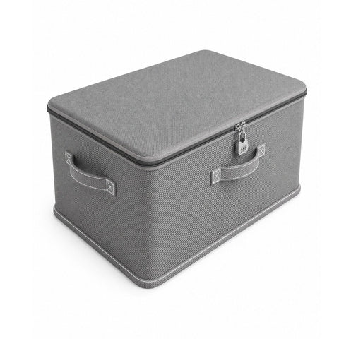 BOBPPOP Fabric Storage Boxes With Lids, Grey Under Bed Storage Box With Lock, Clothes & Toys Organisation Box For Bedding, Medicine, Snacks