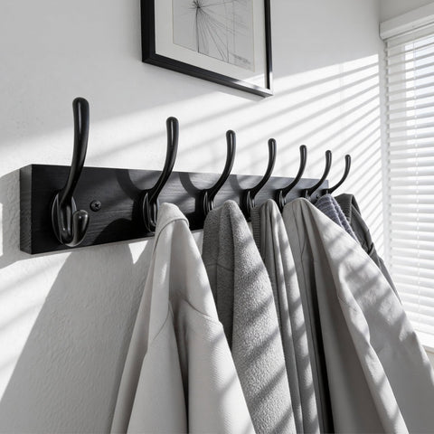 HONSKY Wall Coat Rack with 7 Double Hooks,50cm Wall Coat Hook,Wooden Coat and Towel Hanger Storage for Entryway, Bathroom, Bedroom