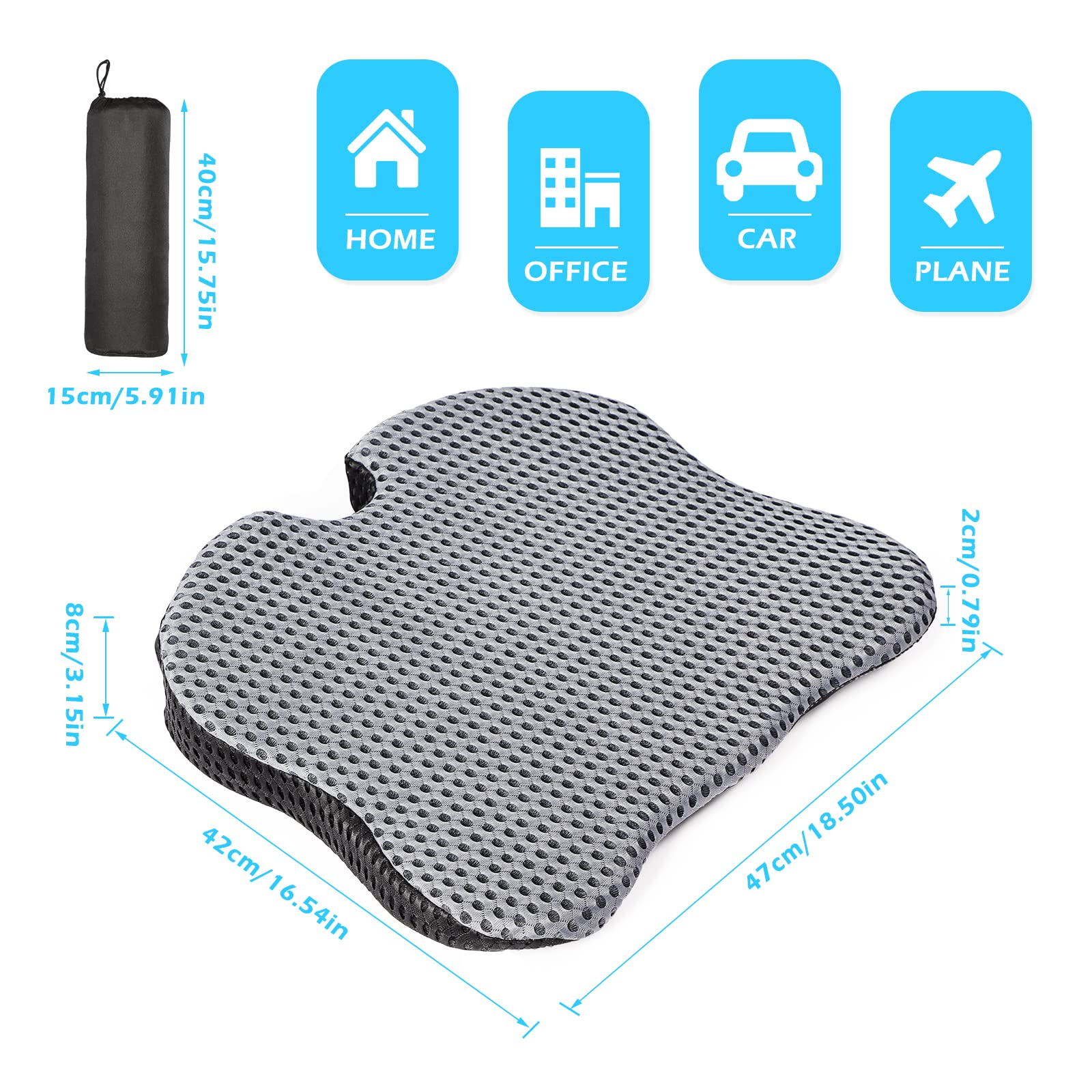 Humberto Car Seat Cushions for Driving,Sciatica Coccyx Tailbone Pain Relief Memory Foam Wedge Seat Cushion.Lumbar Support Pads,Car Seat Cushion