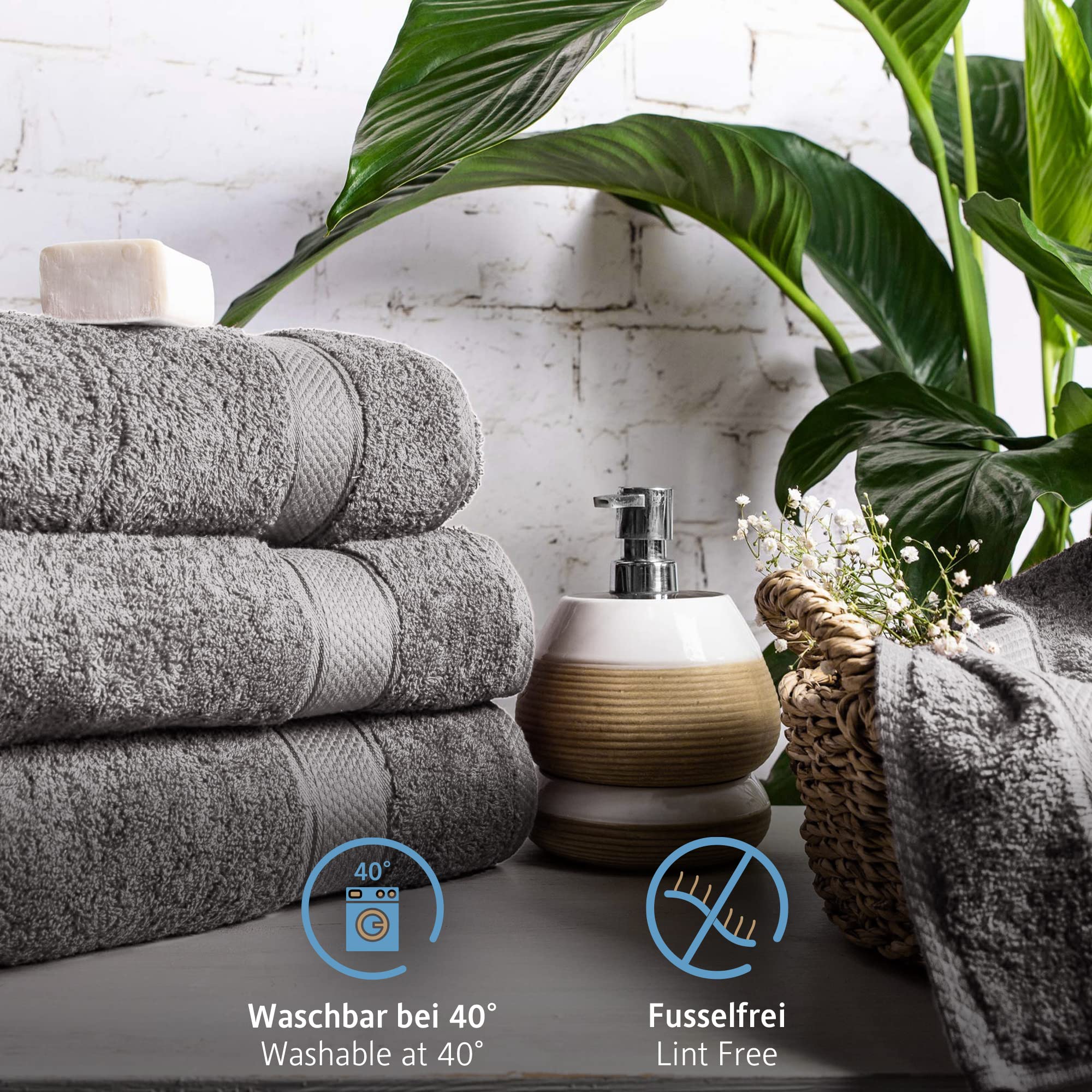 Komfortec Set of 2 Hand Towels 50 x 100 cm 100% Cotton 470 g/m² Terry Cloth Soft Anthracite Grey