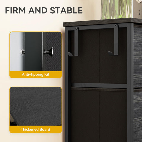 DWVO Narrow Chest of Drawers with 4 Drawers, Fabric Chest Drawers with Side Pocket&Hooks,Easy Pull Handle,Sturdy Steel Frame for Bedroom,Living