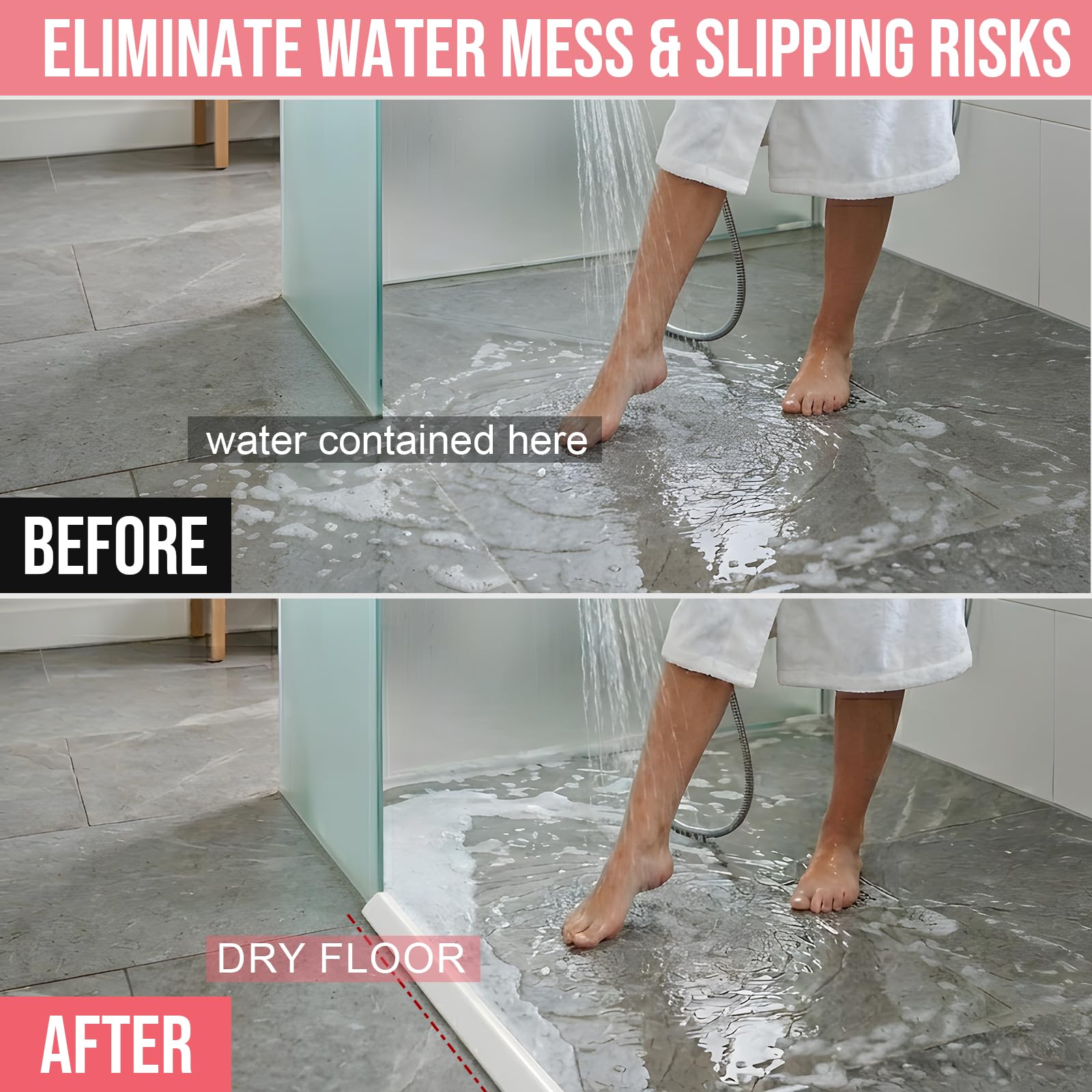 Nayotaa Wet Room Floor Barrier Flexible Water Barrier 100cm (White) - Leakproof Shower and Sink Seal
