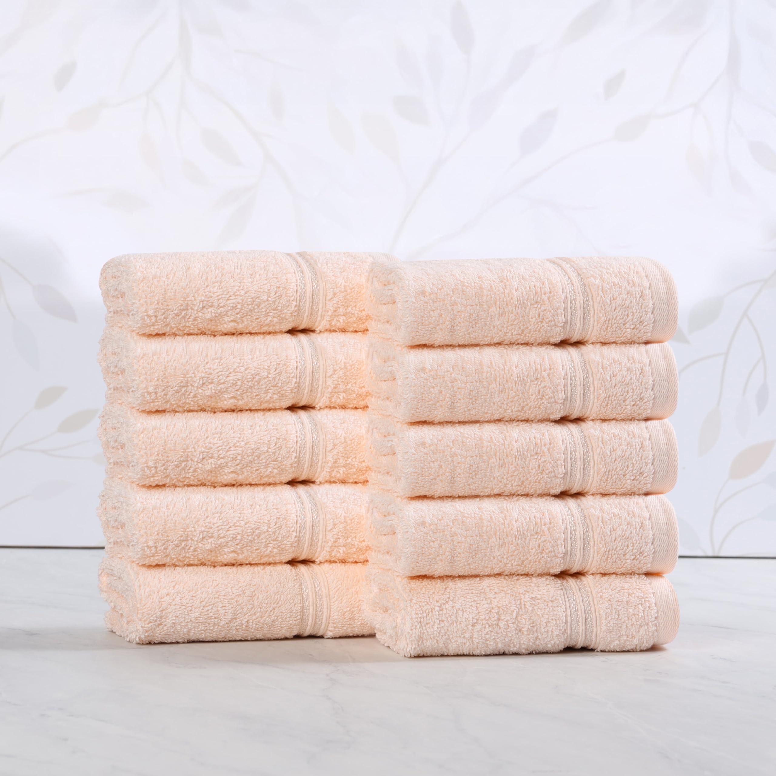Superior Face Towel Set, Egyptian Cotton, Peach, 10-Piece
