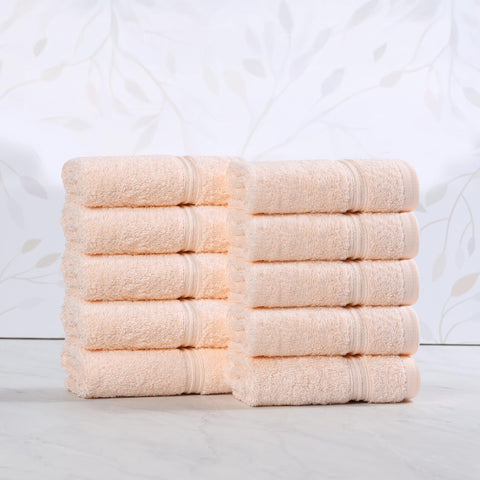 Superior Face Towel Set, Egyptian Cotton, Peach, 10-Piece