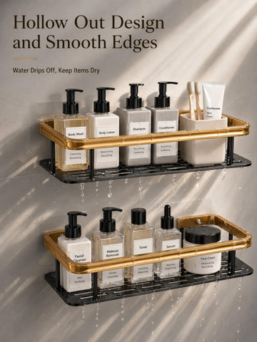 Shower Caddy 2 Pack, Black Gold Aluminium Storage Shelf, Wall Organiser