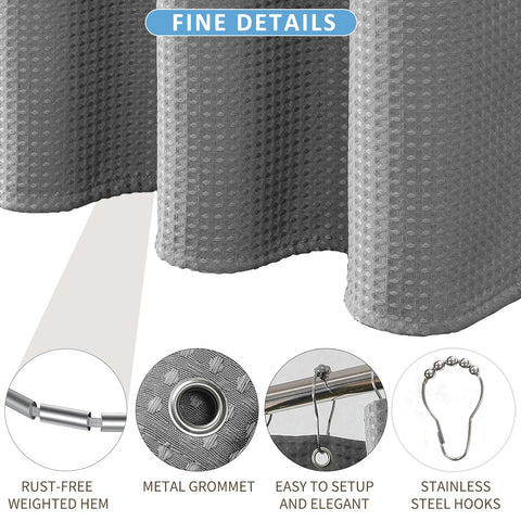 FY&XZH Heavy-Duty Waffle Weave Shower Curtain with Stainless Steel Hooks, Thick Fabric for Bathroom, Hotel, Spa & Salon-153 x 183cm (Gray)