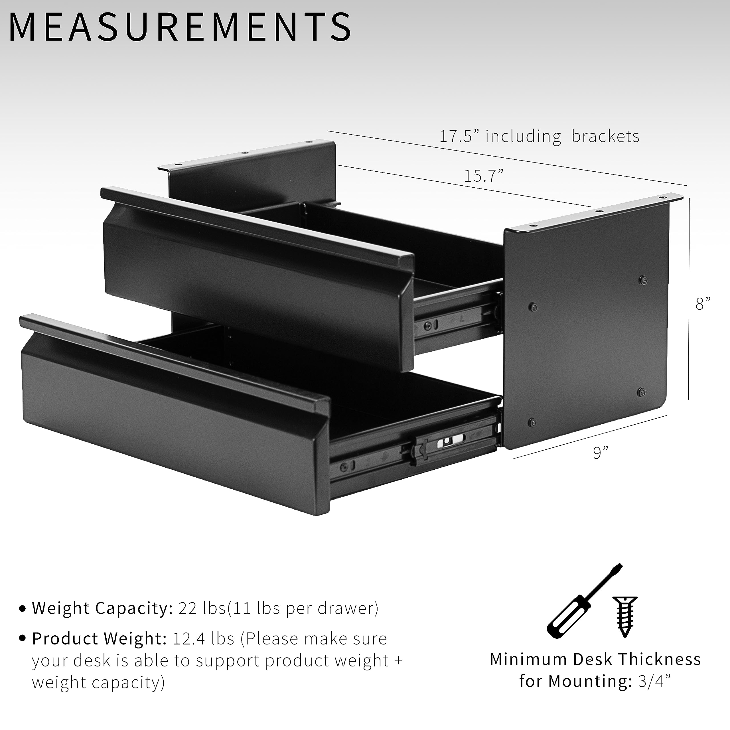 VIVO 16 inch Under Desk Mounted Sliding Pull-out Dual Level Drawer Set for Office Desk