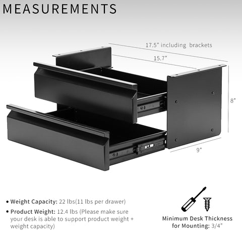 VIVO 16 inch Under Desk Mounted Sliding Pull-out Dual Level Drawer Set for Office Desk