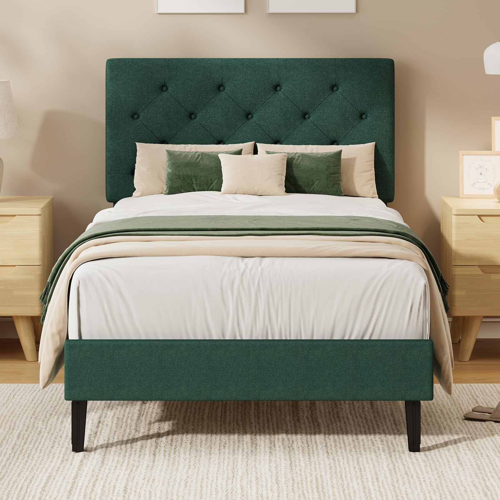 HOMBCK Single Bed Frame, 90 x 190 cm, with Adjustable Upholstered Headboard, Heavy Duty 256kg Weight Capacity, Easy Assembly, No Box Spring Needed