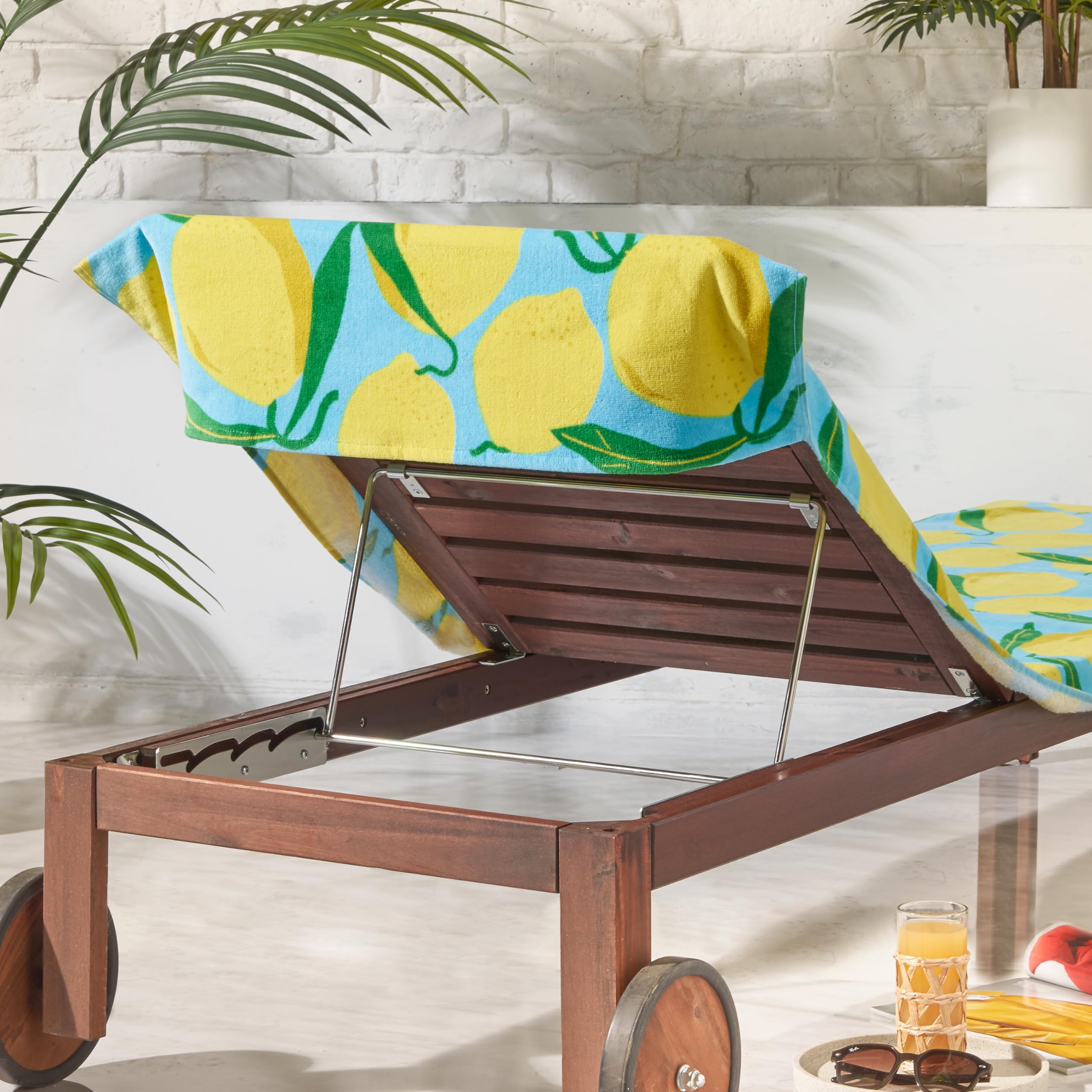 Catherine Lansfield Lemons Cotton 92x180cm Beach Sun Lounger Towel Aqua Blue