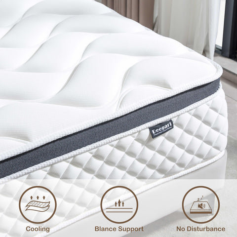 Deegari double Mattress 4FT6,10 INCH Pocket Sprungs Mattress Memory Foam- Medium Firm - Motion Isolation,135x190X25CM