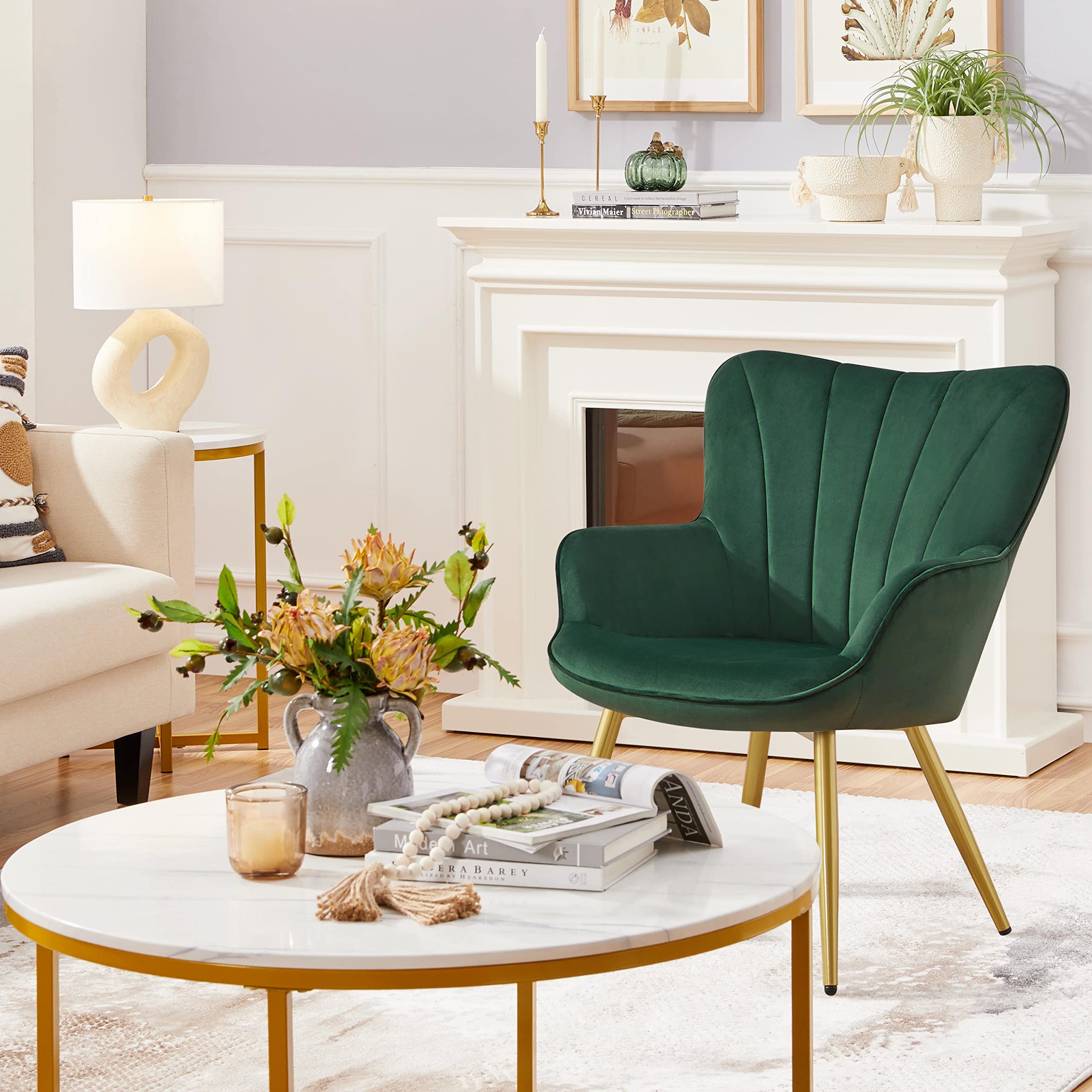Yaheetech Modern Tub Chair Velvet Fabric Armchair with High Back, Green