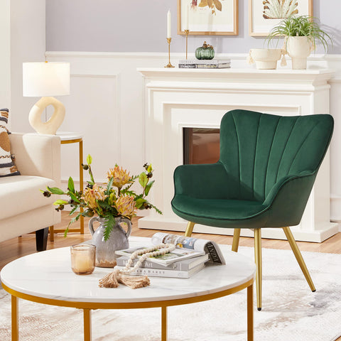 Yaheetech Modern Tub Chair Velvet Fabric Armchair with High Back, Green