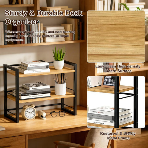 Desk Shelf Organizer, 2 Tier Desktop Bookshelf for Office Desk Storage