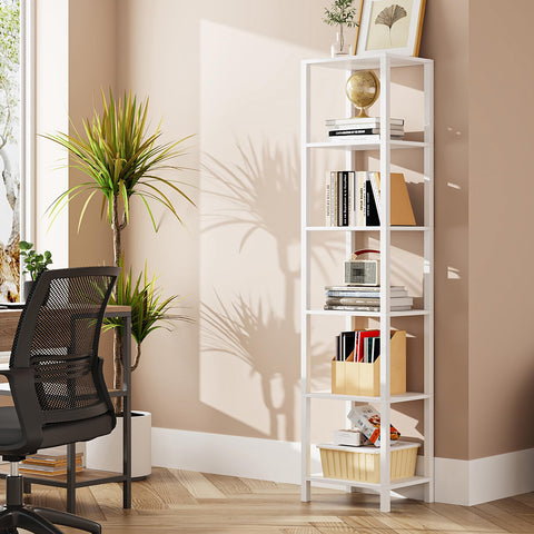 TUTOTAK Bookshelf, 6-Tier Tall Book Shelf, Narrow Bookcase for Small Space, DIY Stackable Bookshelf, for Living Room, Office, Study, Entryway