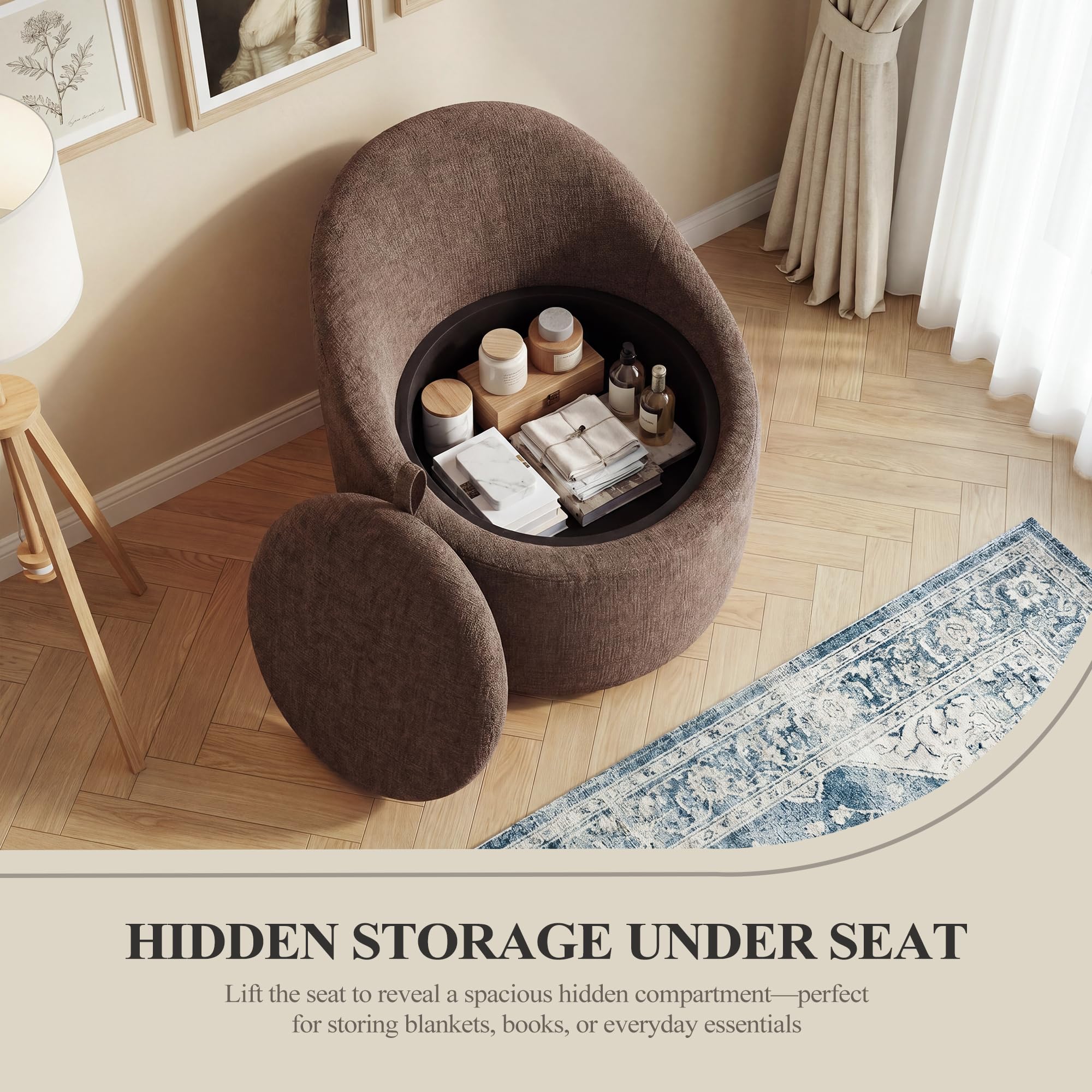 Barrel Swivel Accent Chair with Hidden Storage, 360° Rotating Lounge Chair, Upholstered Breathable Fabric, High Density Foam Seat