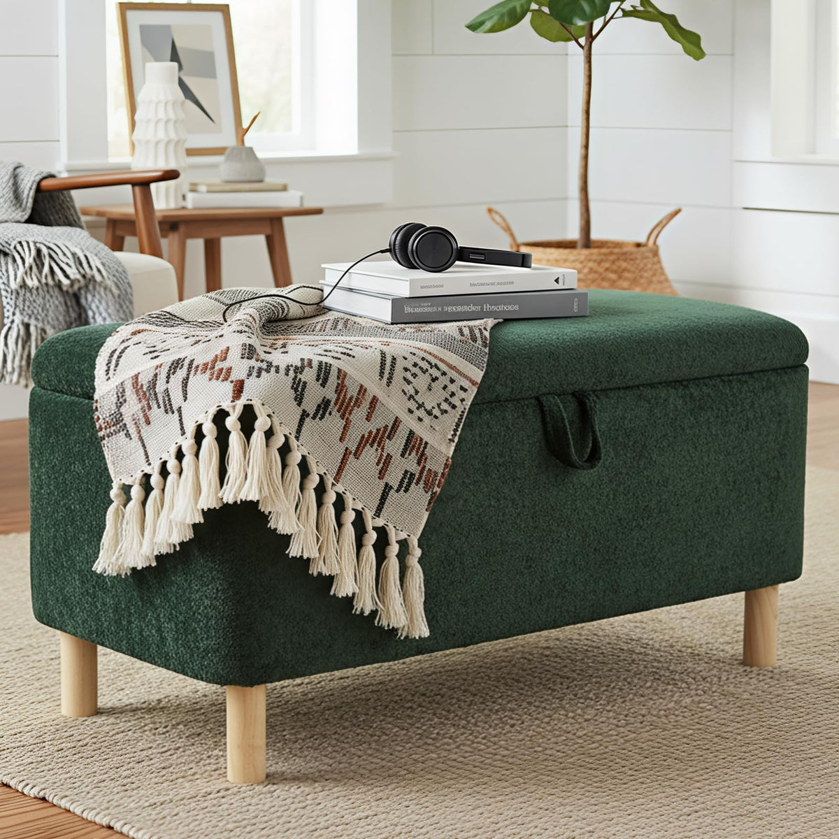 COLAMY Large Ottoman Storage Box for 80L，Wooden Ottoman Storage Bench with Anti-Slip Pads and Lift-Up Lid, Foot Stool for Living Room, Bedroom