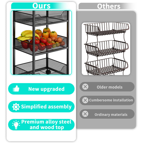 HapiRm Fruit Basket Kitchen Cart - 4-Tier Kitchen Storage Trolley on Wheels