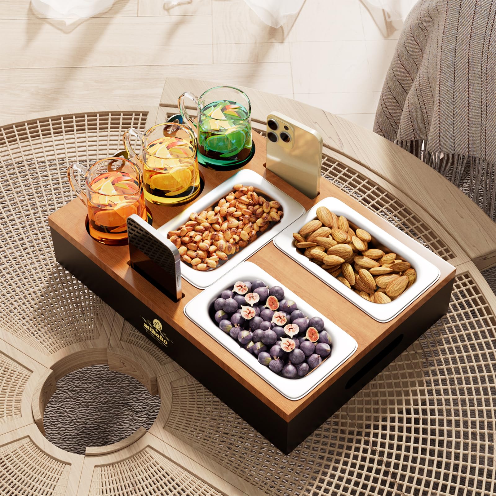 Mihoho Couch Bar, Sofa Organiser On Side Tables, Coffee Table, Wooden Coffee Bar As Beer Gifts For Men