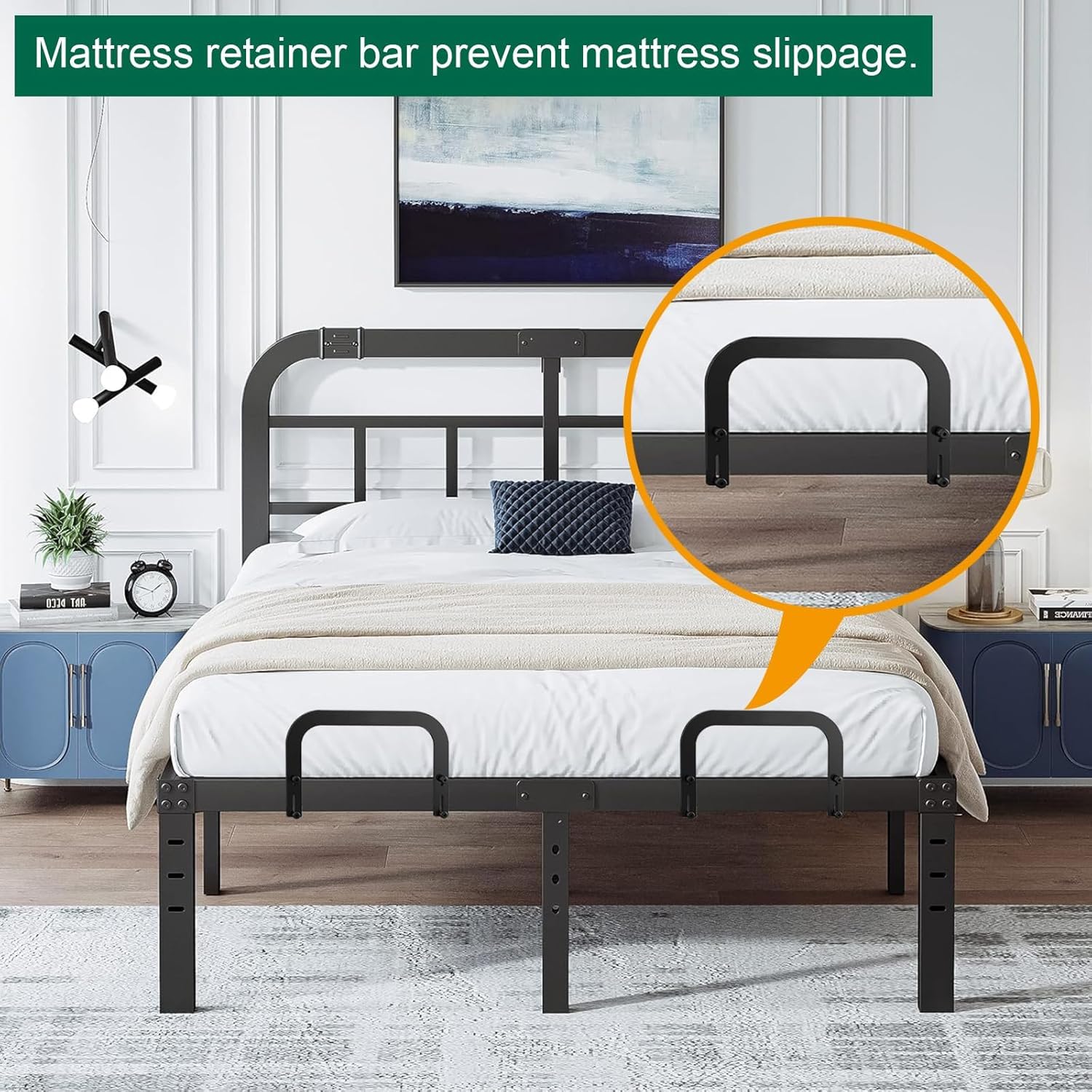 ANTEISI 4 Pcs Mattress Holder for Metal Bed Frame, Non Slip Mattress Gripper,Mattress Slide Stopper.Black