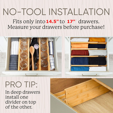Night Tree Expandable Bamboo Drawer Dividers – Spring-Loaded Wooden Organizers for Clothes, Kitchen Utensils, Bathroom, and Dresser Drawers