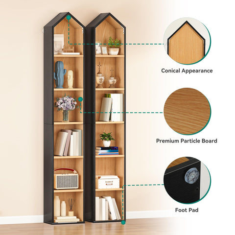 YITAHOME 6-Tier Bookshelf, Bookcase Unit White Frame & Natural Oak Interior, Space-Saving Design for Home & Office, B & Oak, 30W × 23.5D × 181H CM
