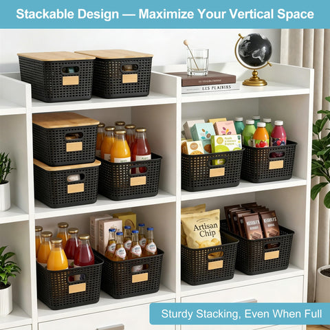 Bagnizer Tall Plastic Storage Bins with Bamboo Lids, 10.5qt, 2 Packs