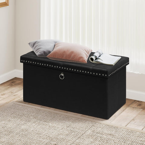 Bonlife Ottoman Bench with Tray, Folding Storage Footstool, 250kg Capacity