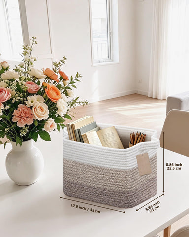 JOJOSEE Small Cotton Woven Storage Basket for Shelves, Brown,3PCS