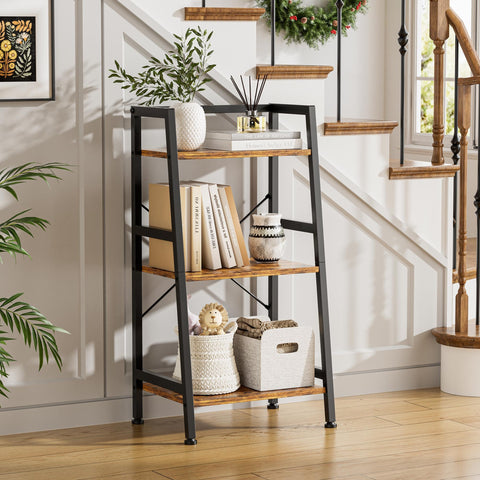 Vantimo 3-Tier Ladder Shelf, Industrial Storage Shelving Unit with Wooden Shelves & Metal Frame