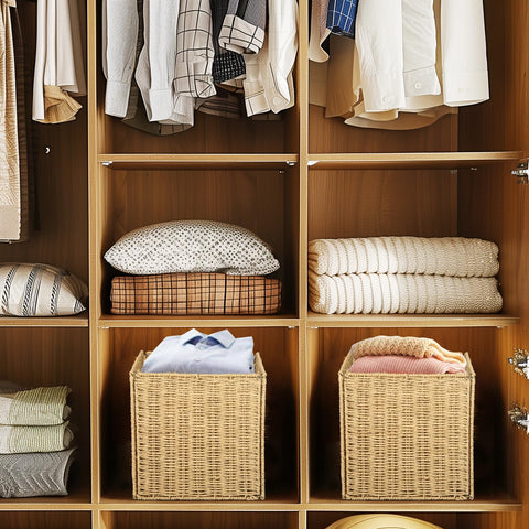 Collapsible Storage Basket 2 pcs, storage boxes for shelves, With Insertion Handle,12 * 12 * 12 In Hand-Woven Seagrass Storage Basket