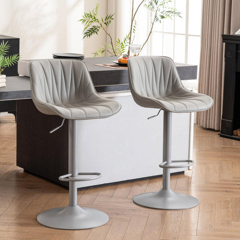 YOUNIKE Bar Stools Set of 2, Modern Upholstered Faux Leather Barstools with Back, Swivel Tall Adjustable Counter Height Bar Chairs, Entirely Gray