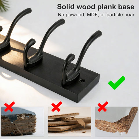 HONSKY Wall Coat Rack,Wooden Wall Coat Hook,6 Double Hooks,44cm,Coat and Towel Hanger Storage for Entryway, Bathroom, Bedroom