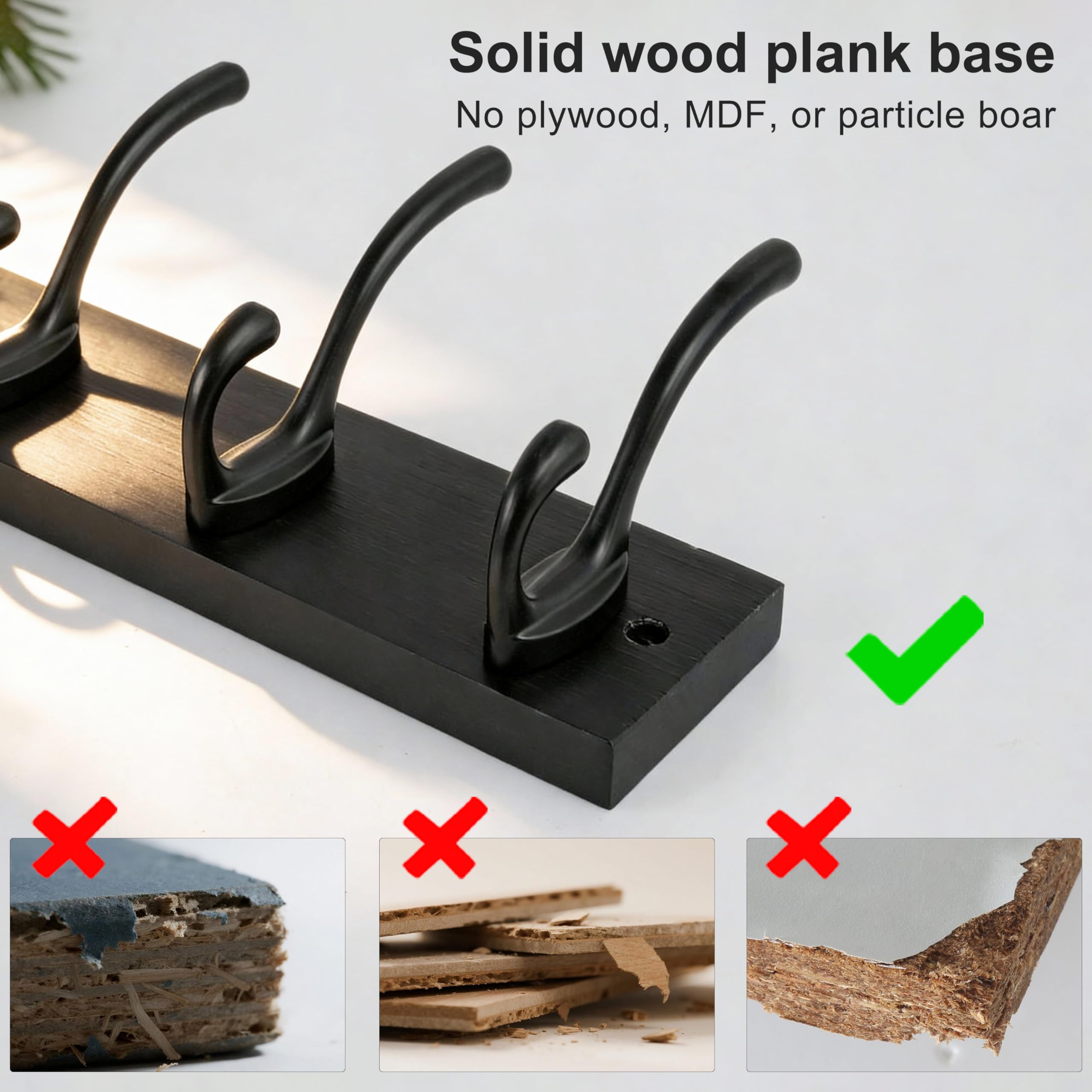 HONSKY Wall Coat Rack with 7 Double Hooks,50cm Wall Coat Hook,Wooden Coat and Towel Hanger Storage for Entryway, Bathroom, Bedroom