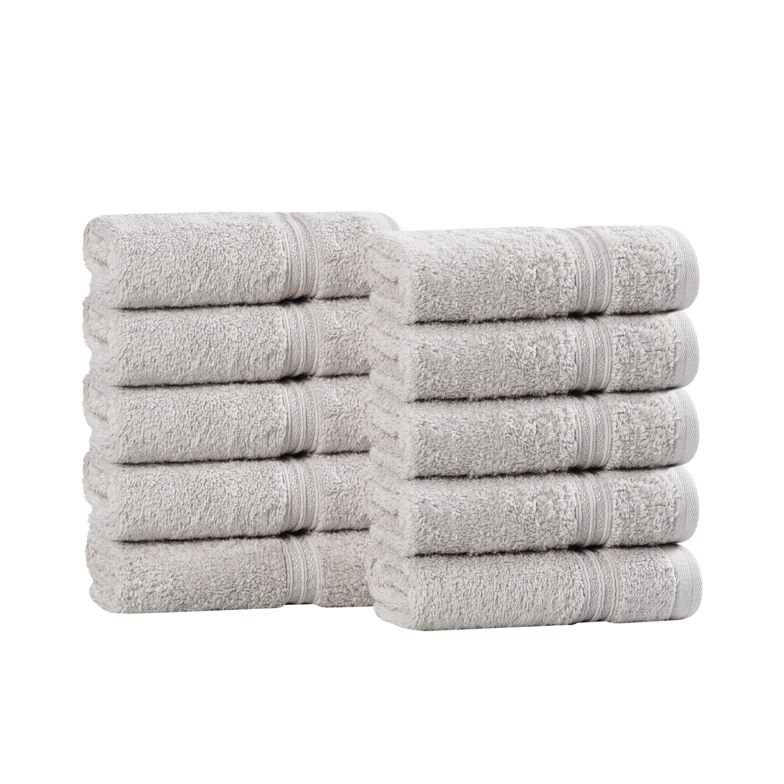 Superior Luxurious Soft Hotel & Spa Quality Washcloth Face Towel Set of 10, Made Long-Staple Combed Cotton - Silver, 13" x 13" each