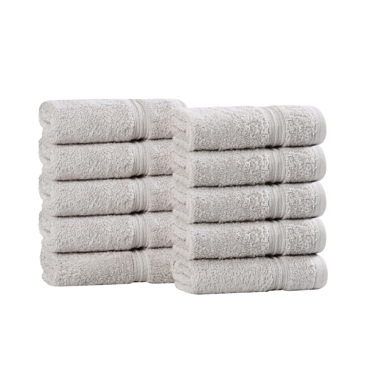 Superior Luxurious Soft Hotel & Spa Quality Washcloth Face Towel Set of 10, Made Long-Staple Combed Cotton - Silver, 13" x 13" each