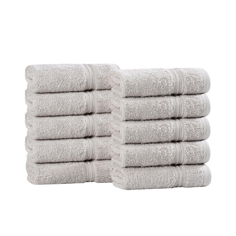 Superior Luxurious Soft Hotel & Spa Quality Washcloth Face Towel Set of 10, Made Long-Staple Combed Cotton - Silver, 13" x 13" each